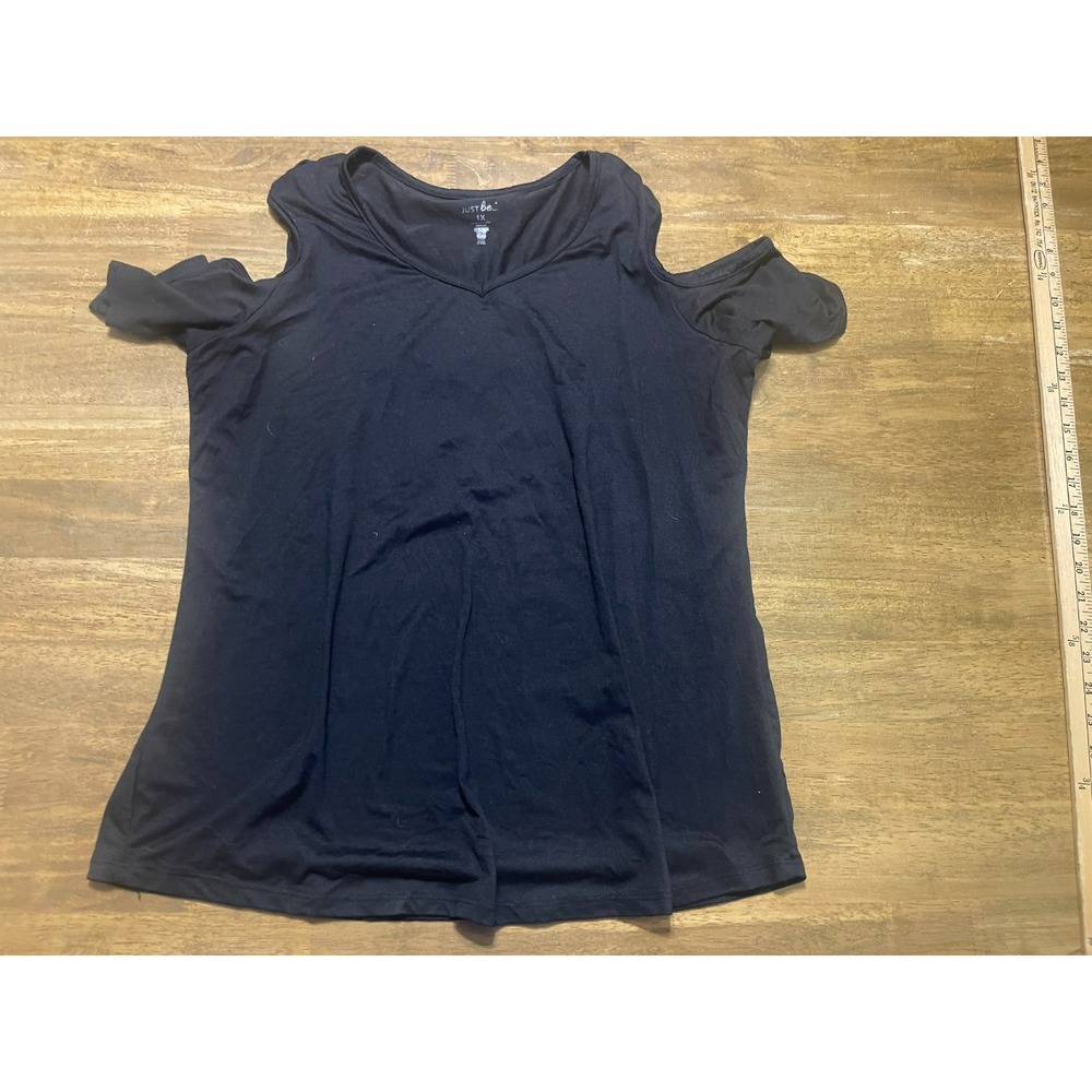 Just be Shirt, Women's Plus Size 1X, Black, Open Shoulder, Short Sleeve